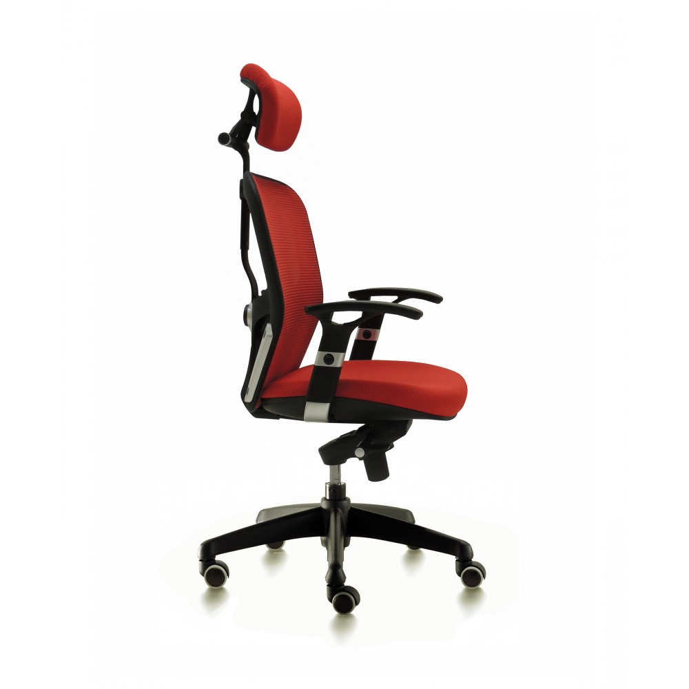 Silla oficina respaldo malla negro asiento rojo ref: 146 PC